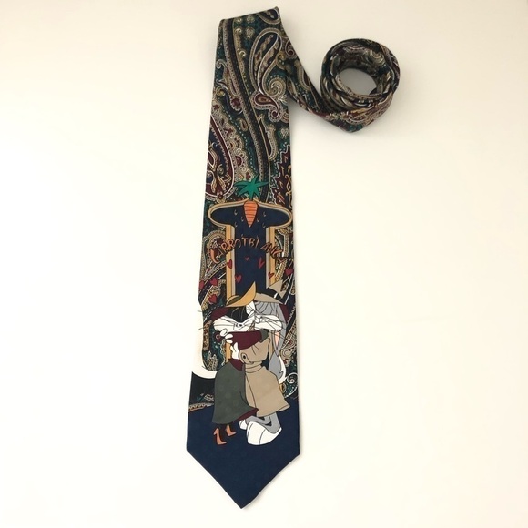 𝅺Vintage Looney Tunes Bugs Bunny Casablanca “Carrotblanca” Classic Paisley Tie - Picture 2 of 9